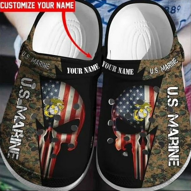 Personlized The Punisher US Marine Crocs Crocband Clog Shoes
