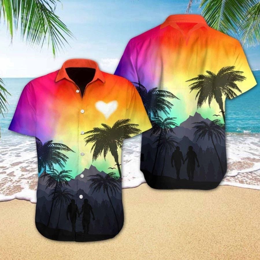 LGBT Pride Lover Sunset Tropical Couple Hawaiian Shirts