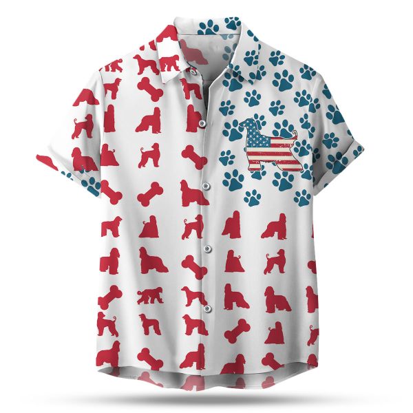 Afghan Hound Dog American Flag 4th of July White Hawaiian shirt