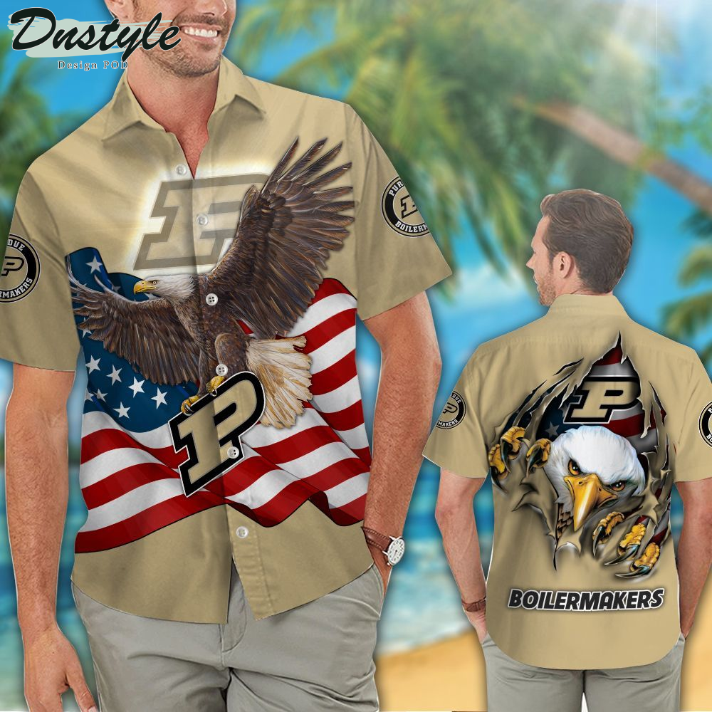 Purdue Boilermakers American Eagle NCAA US Flag Hawaiian Shirts And Shorts