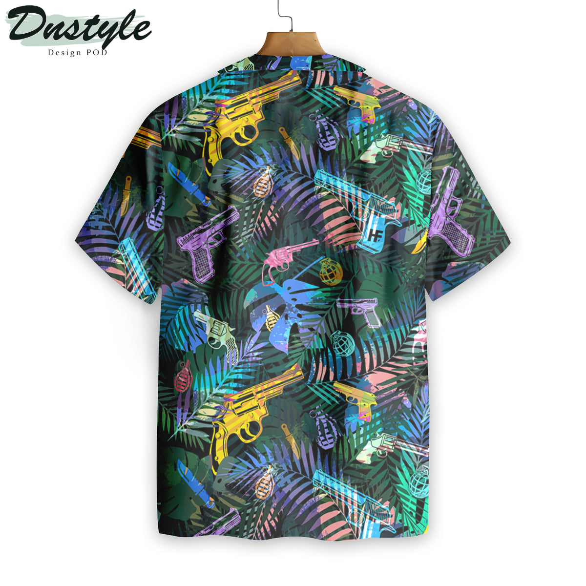 Tropical Gun Lover Pattern Leaf Hawaiian Shirt