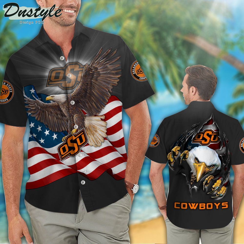 Oklahoma State Cowboys American Eagle NCAA US Flag Hawaiian Shirts And Shorts