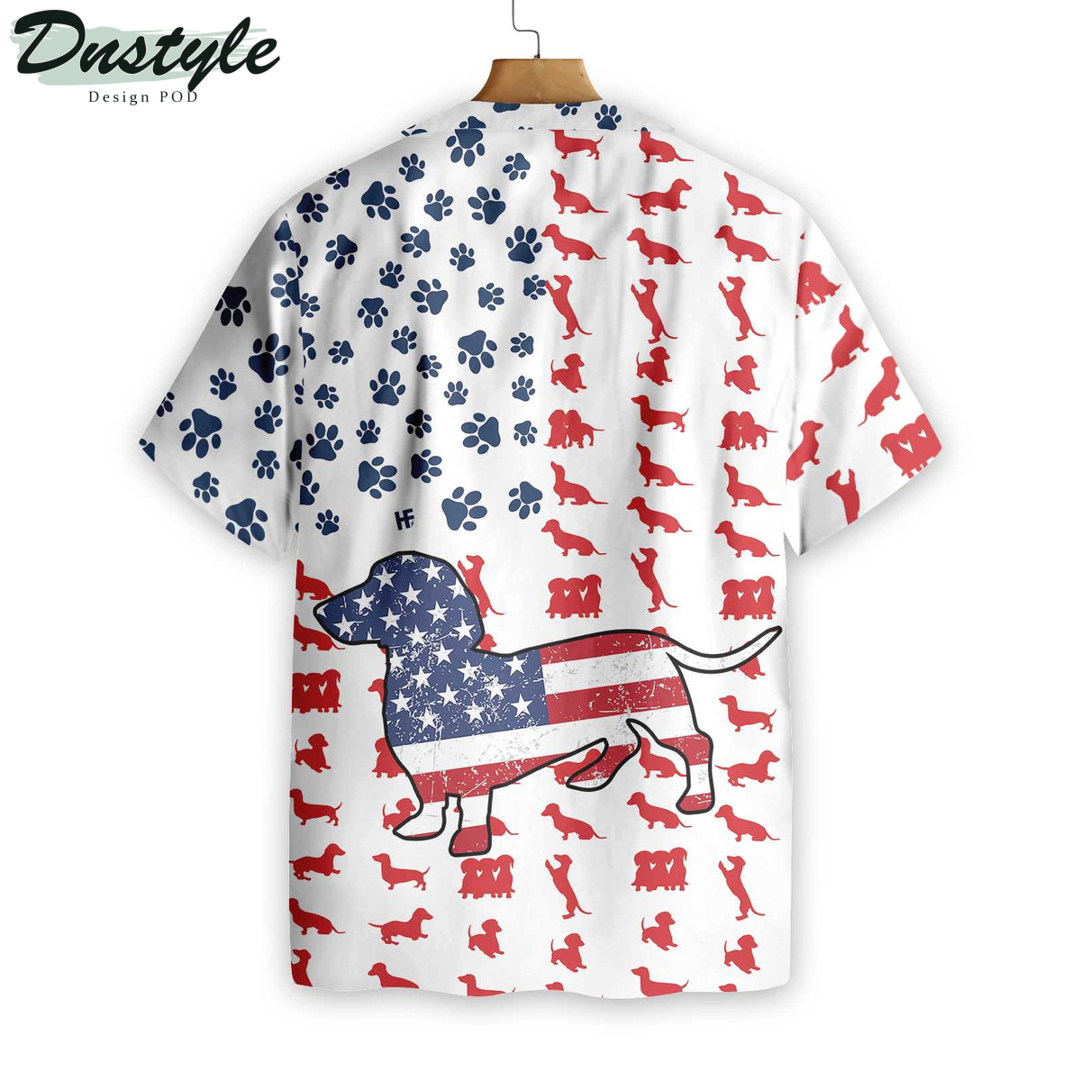 Dachshund American Flag White Hawaiian Shirt