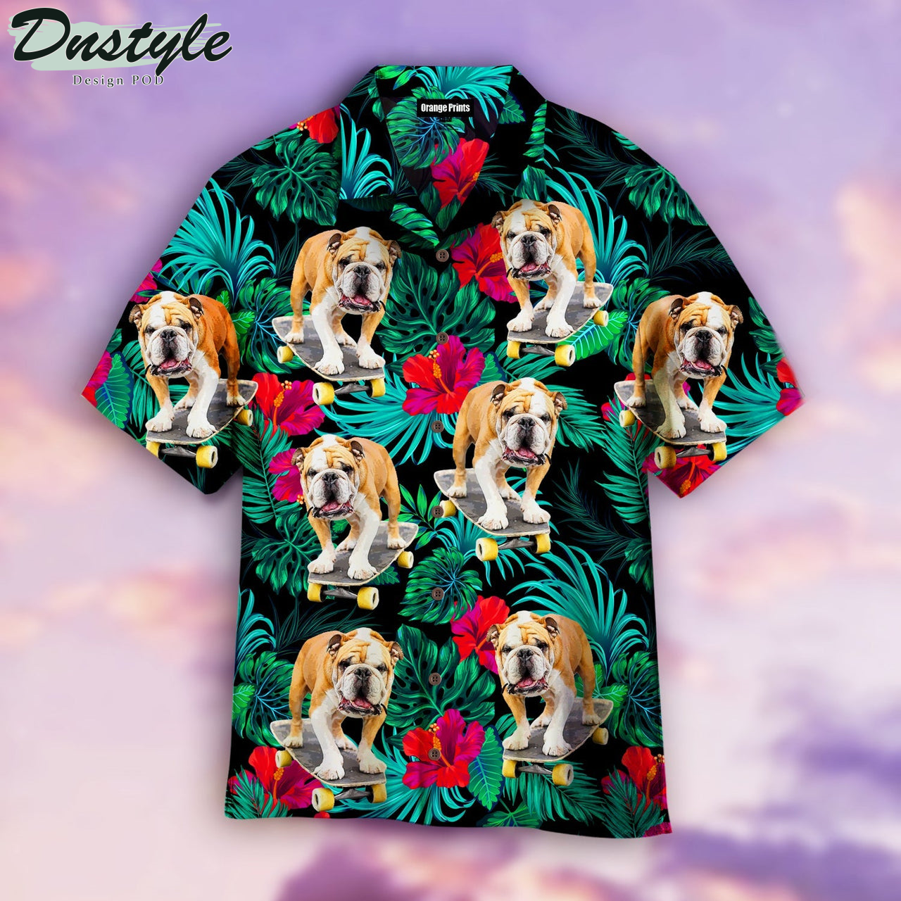 French Bulldog On Skateboard Floral Hawaiian Shirt