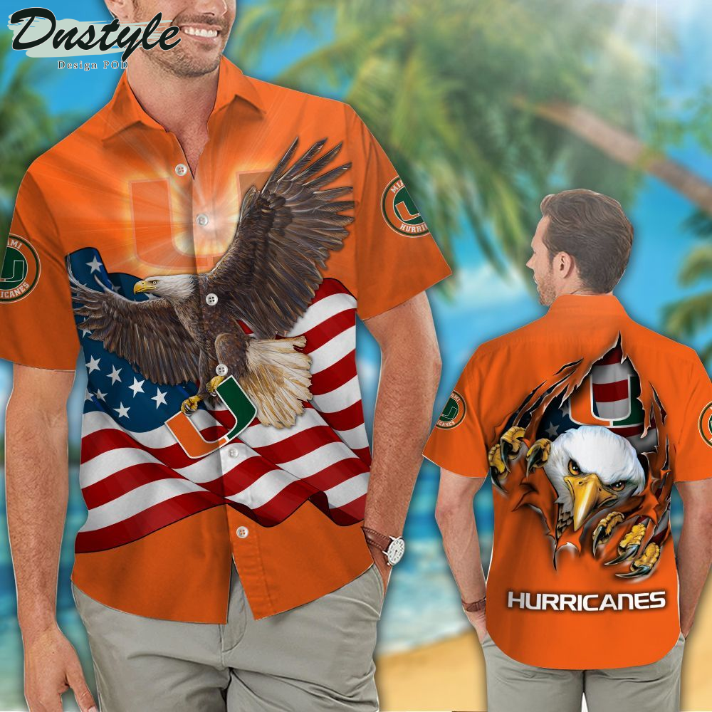 Miami Hurricanes American Eagle NCAA US Flag Hawaiian Shirts And Shorts