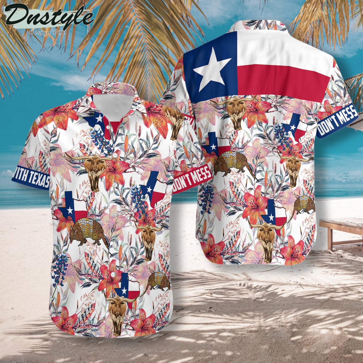 Texas Longhorn Bluebonnet And Armadillo Tropical Hawaiian Shirt