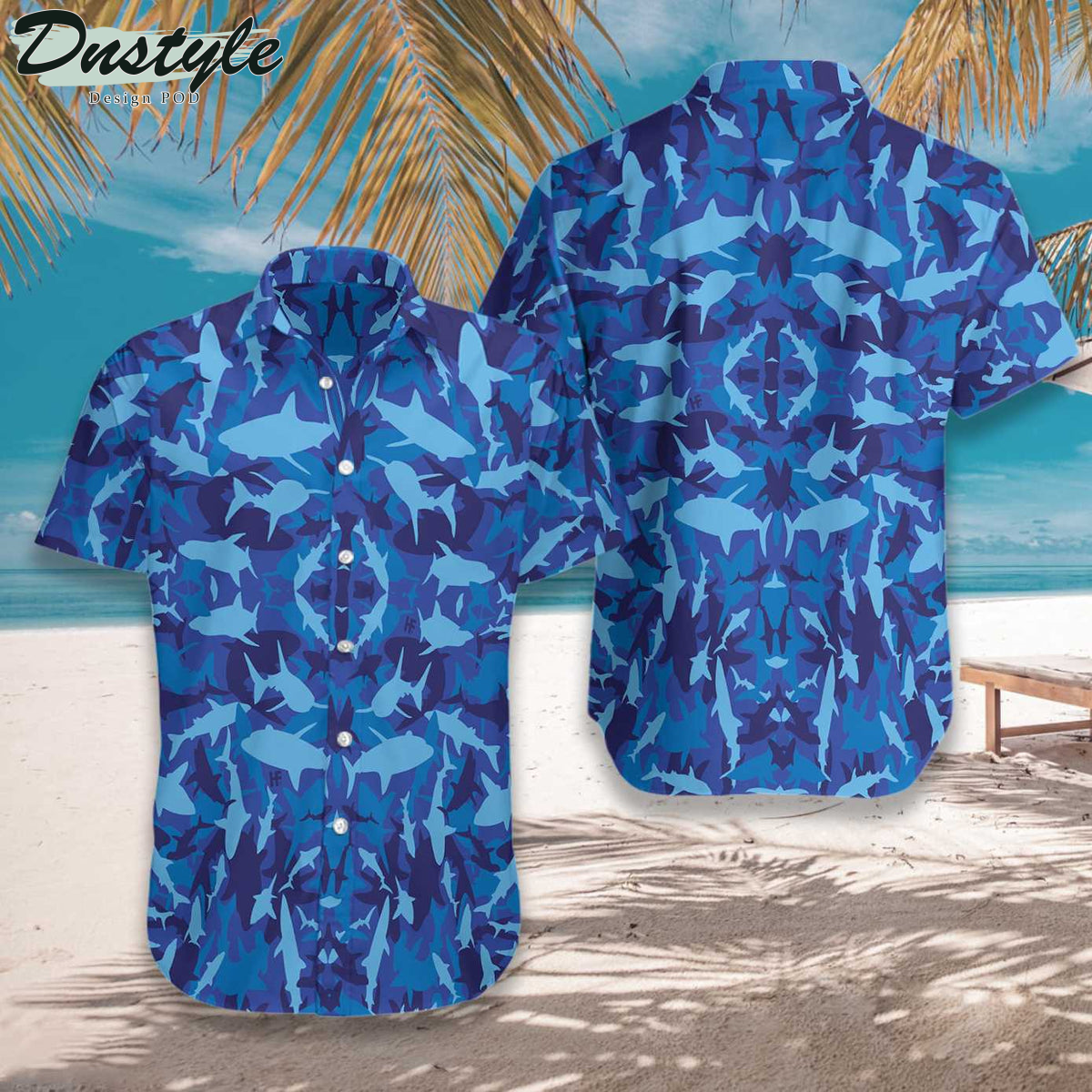 Shark Blue Camo Pattern Blue Hawaiian Shirt