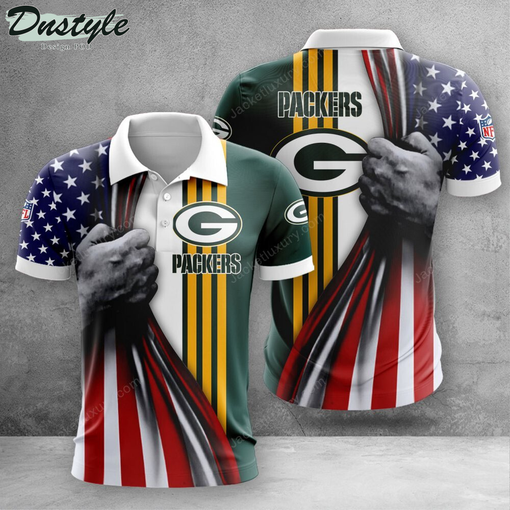 Green Bay Packers American Flag Polo Shirt