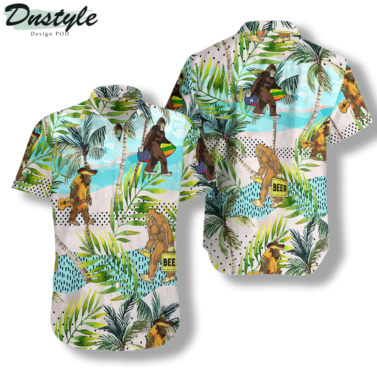 Tropical Bigfoot Summer Monkey Hawaiian Shirt