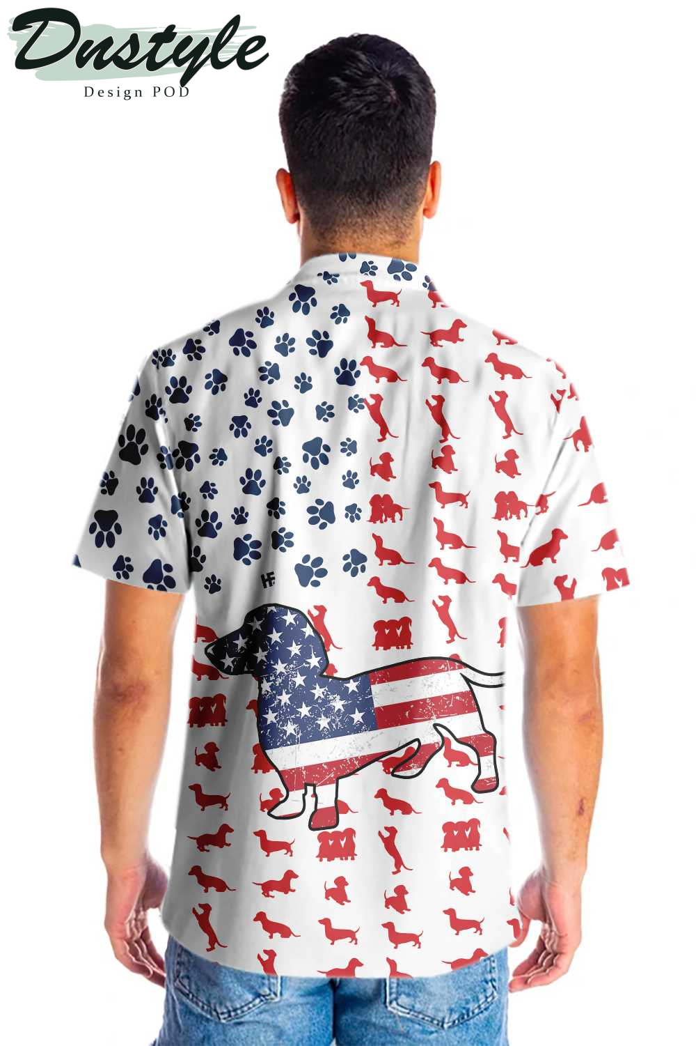 Dachshund American Flag White Hawaiian Shirt