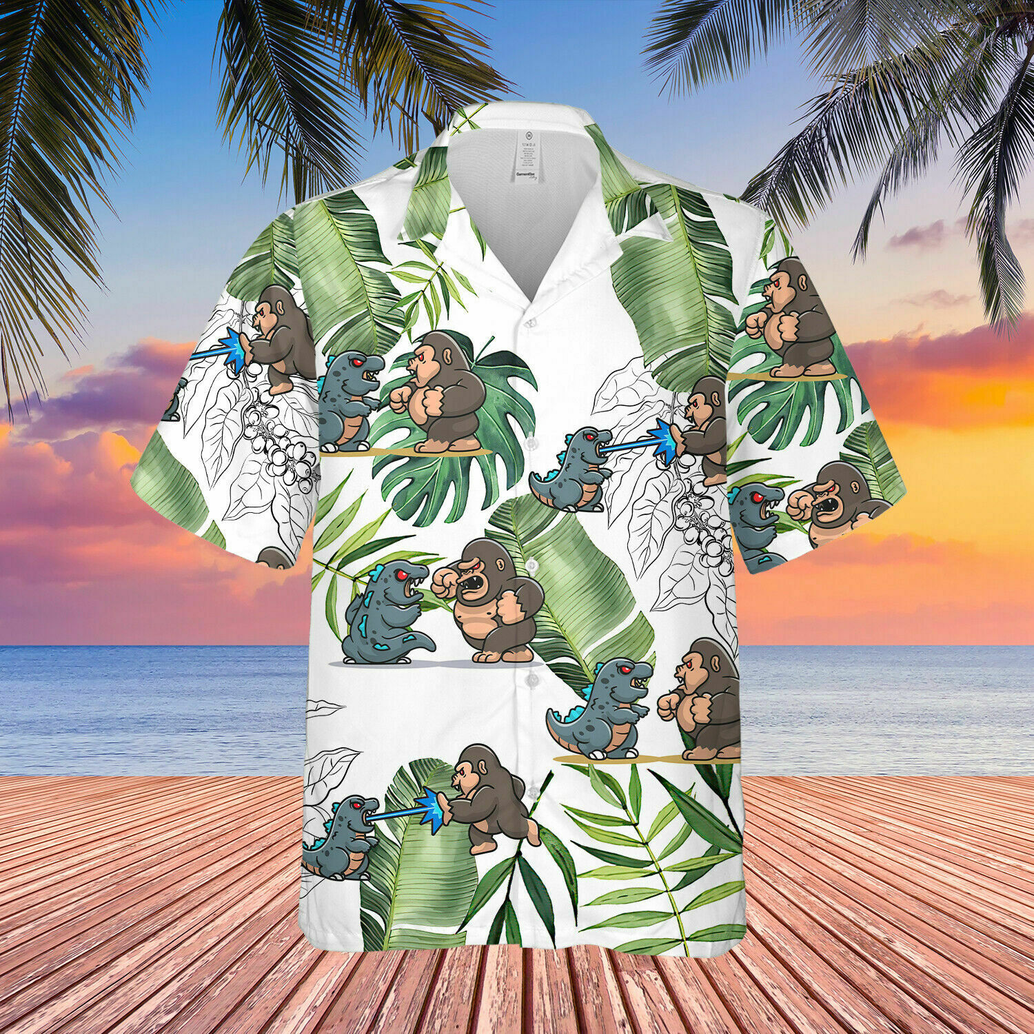 Cute Godzilla And Kong Unisex Summer Hawaiian Shirt