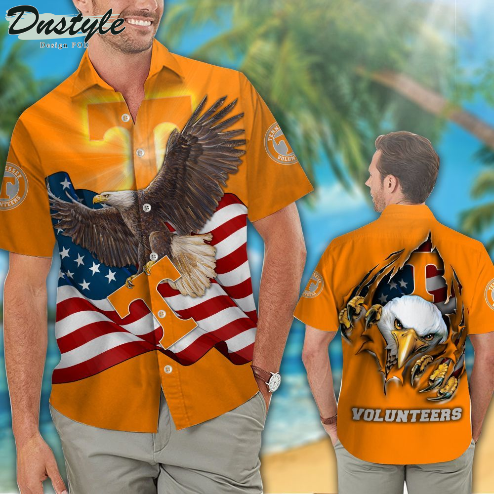 Tennessee Volunteers American Eagle NCAA US Flag Hawaiian Shirts And Shorts
