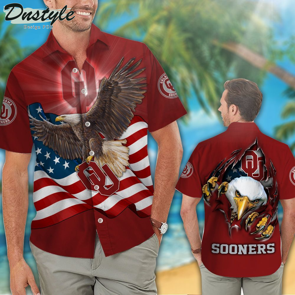 Oklahoma Sooners American Eagle NCAA US Flag Hawaiian Shirts And Shorts