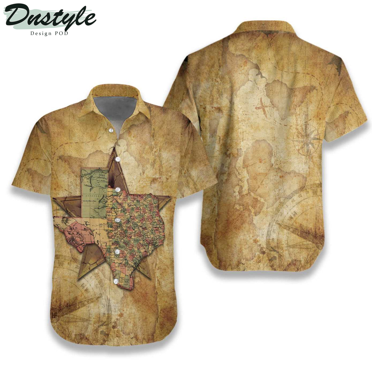 Texas State Map And Compass Pattern Hawaiian Shirt
