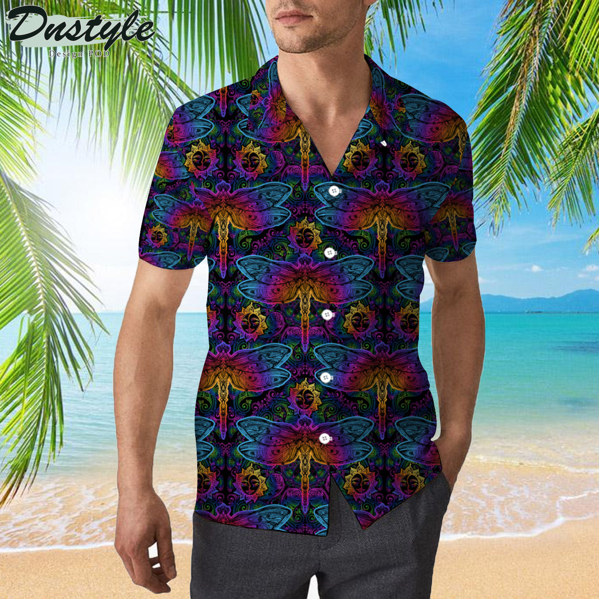 Colorful Dragonfly Mandala Hawaiian Shirt