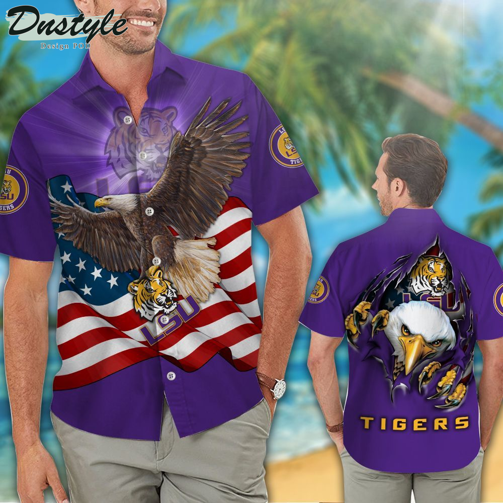 LSU Tigers American Eagle NFL US Flag Hawaiian Shirts And Shorts