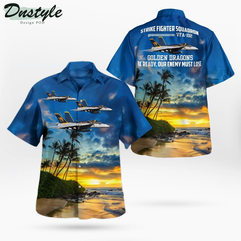 US Navy Strike Fighter Squadron 192 Golden Dragons F/A-18E Super Hornet Hawaiian Shirt