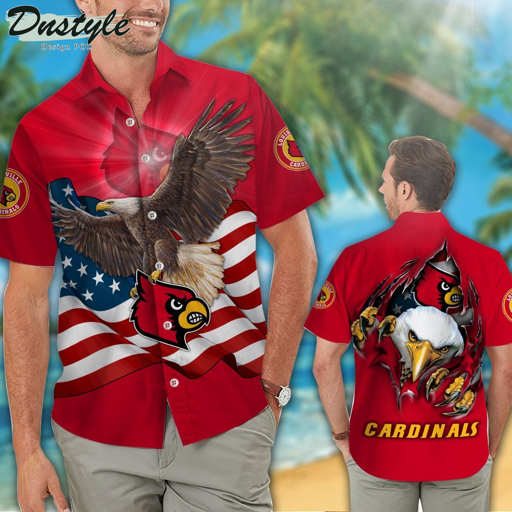 Louisville Cardinals American Eagle NCAA US Flag Hawaiian Shirts And Shorts