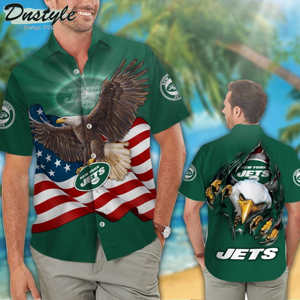 New York Jets American Eagle NFL US Flag Hawaiian Shirts And Shorts