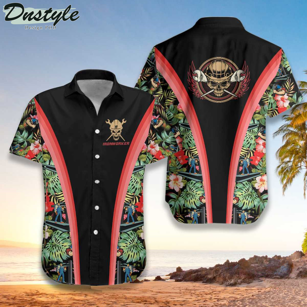 Ironworker Tropical Black Hawaiian Shirt