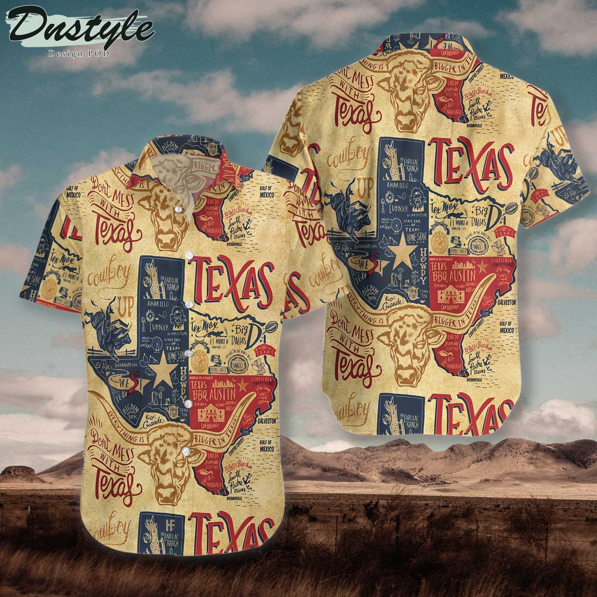 Don’t Mess With Texas Longhorns Casual Short Sleeve State Of Texas Hawaiian Shirt