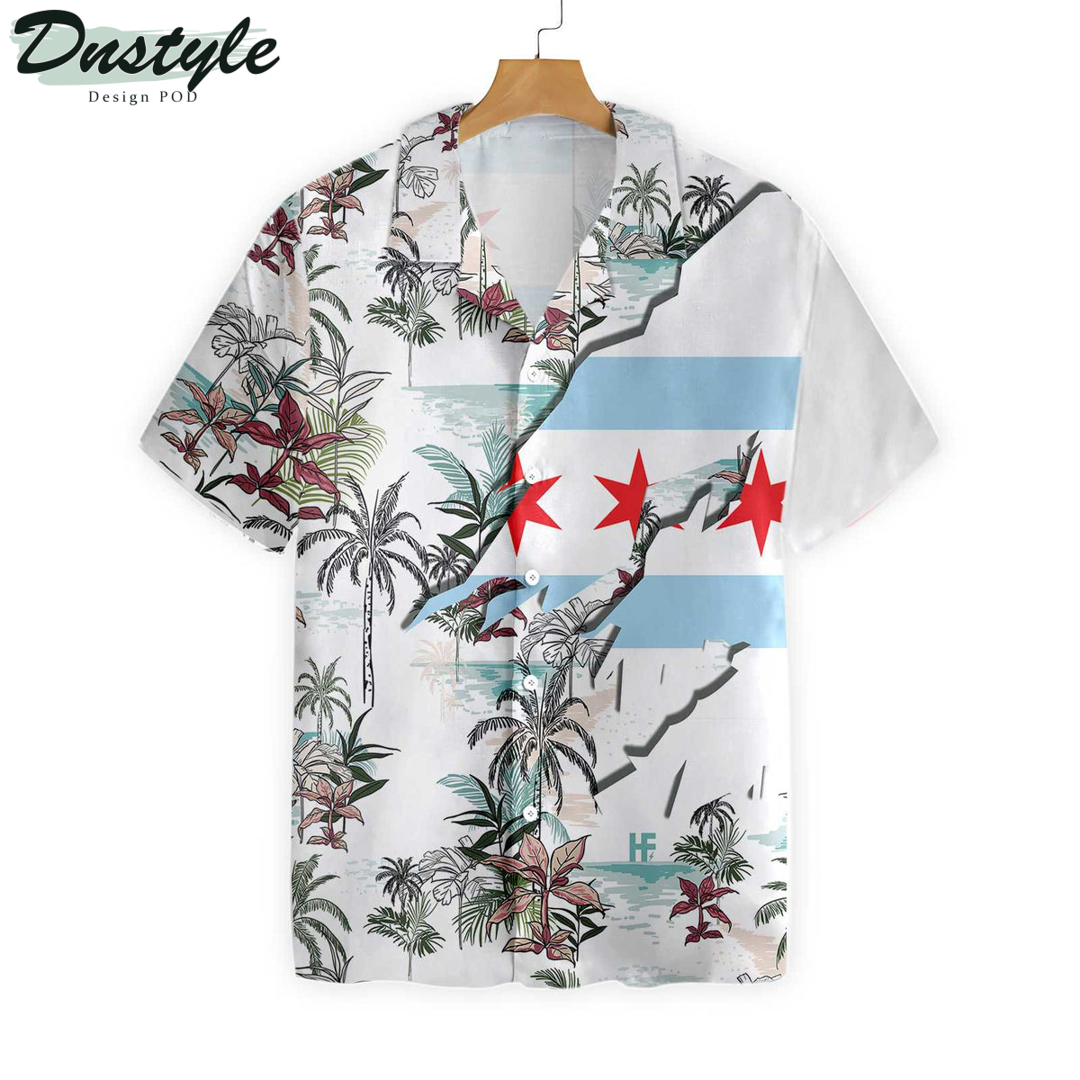 Navy Chicago Palm Tree Hawaiian Shirt