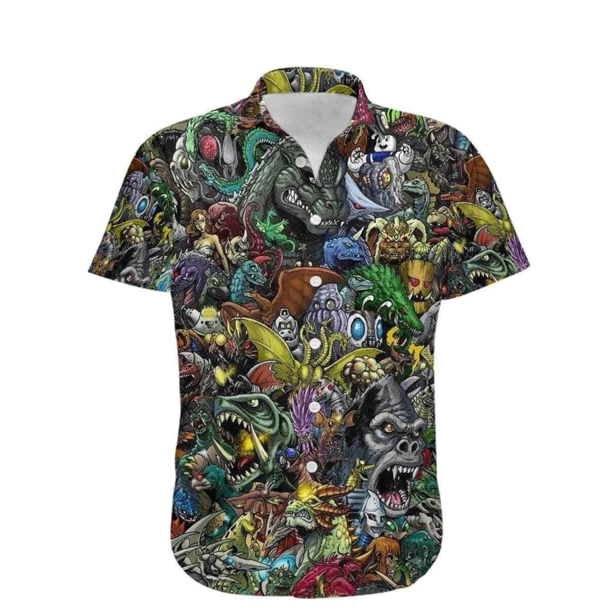 Godzilla And Comic Hawaiian Shirt Unisex Hawaiian Shirt
