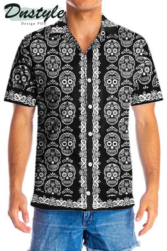 Mexican Sugar Skull On Black Hawaiian Shirt