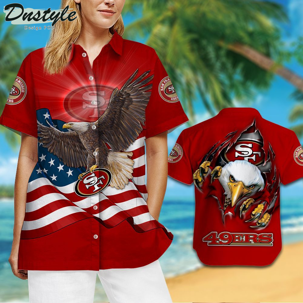San Francisco 49ers American Eagle NFL US Flag Hawaiian Shirts And Shorts