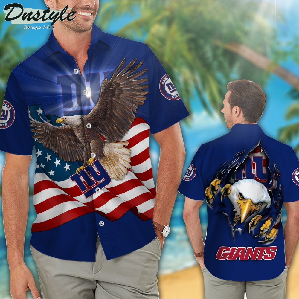 New York Giants American Eagle NFL US Flag Hawaiian Shirts And Shorts