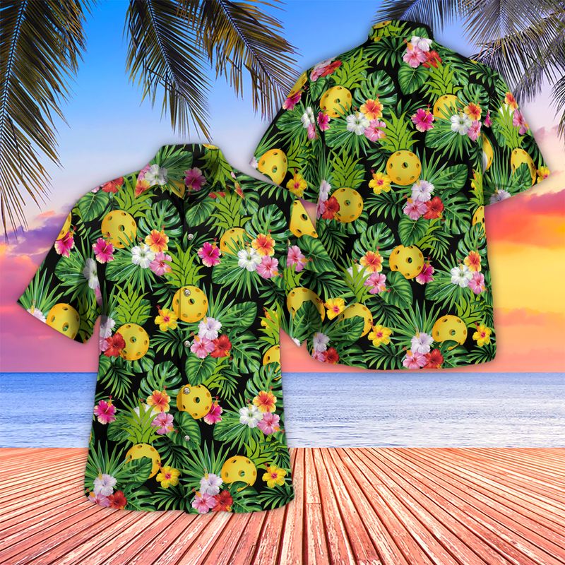 Pickleball Tropical Green Hawaiian Shirt