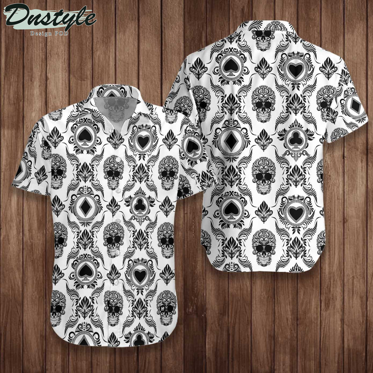 Casino And Black Skull Pattern White Hawaiian Shirt