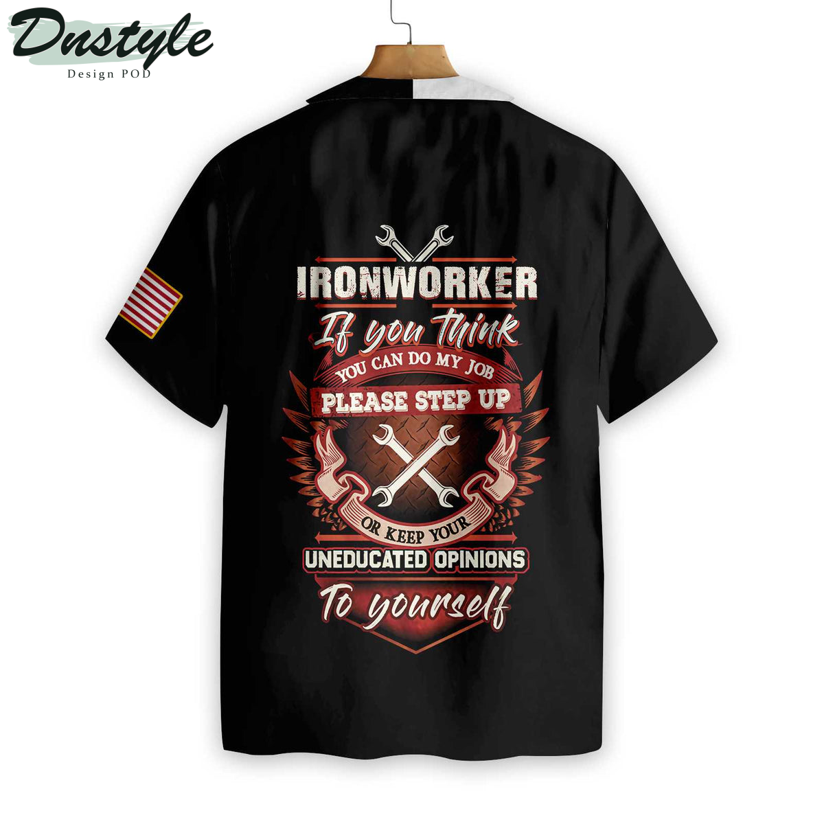 Ironworker Proud Skull US Flag Hawaiian Shirt