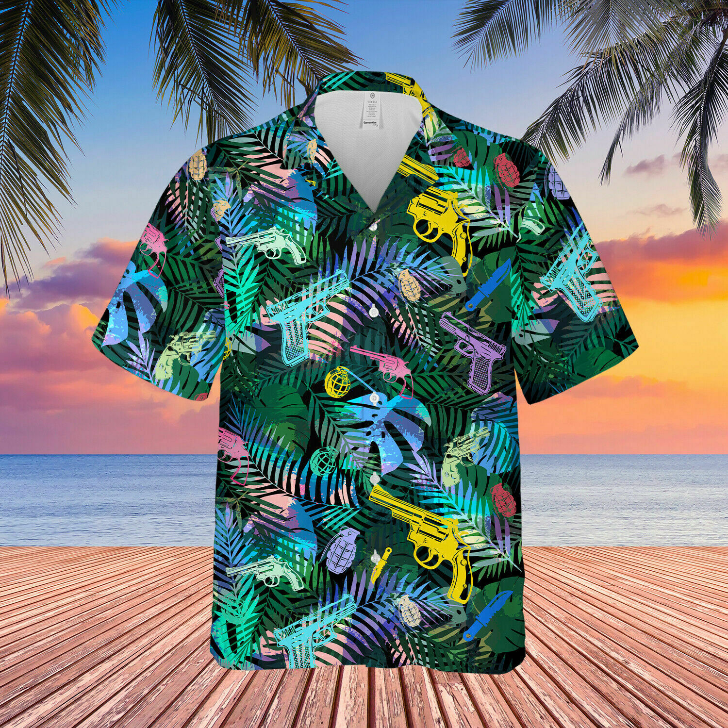 Colorful Short Gun Tropical Unisex Hawaiian Shirt