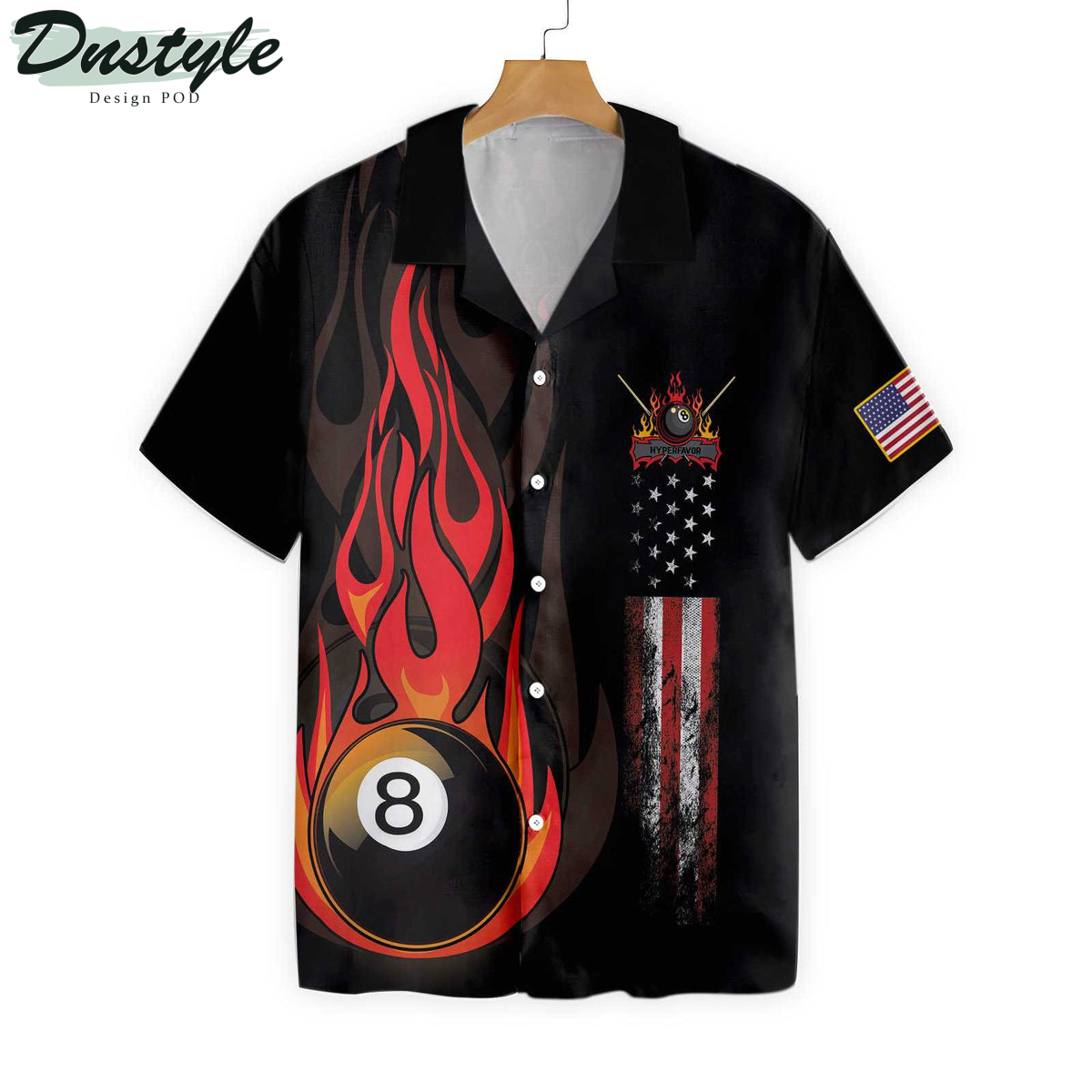 Flame 8 Ball Billiard Pool Black Hawaiian Shirt