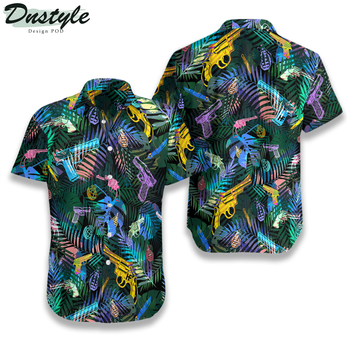 Tropical Gun Lover Pattern Leaf Hawaiian Shirt