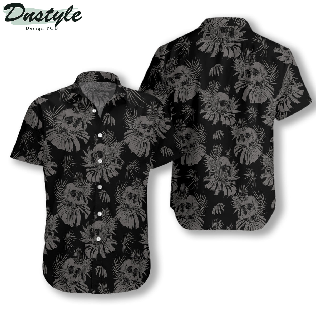 Seamless Gothic Skull With Butterfly Goth Black Tropical Hawaiian Shirt