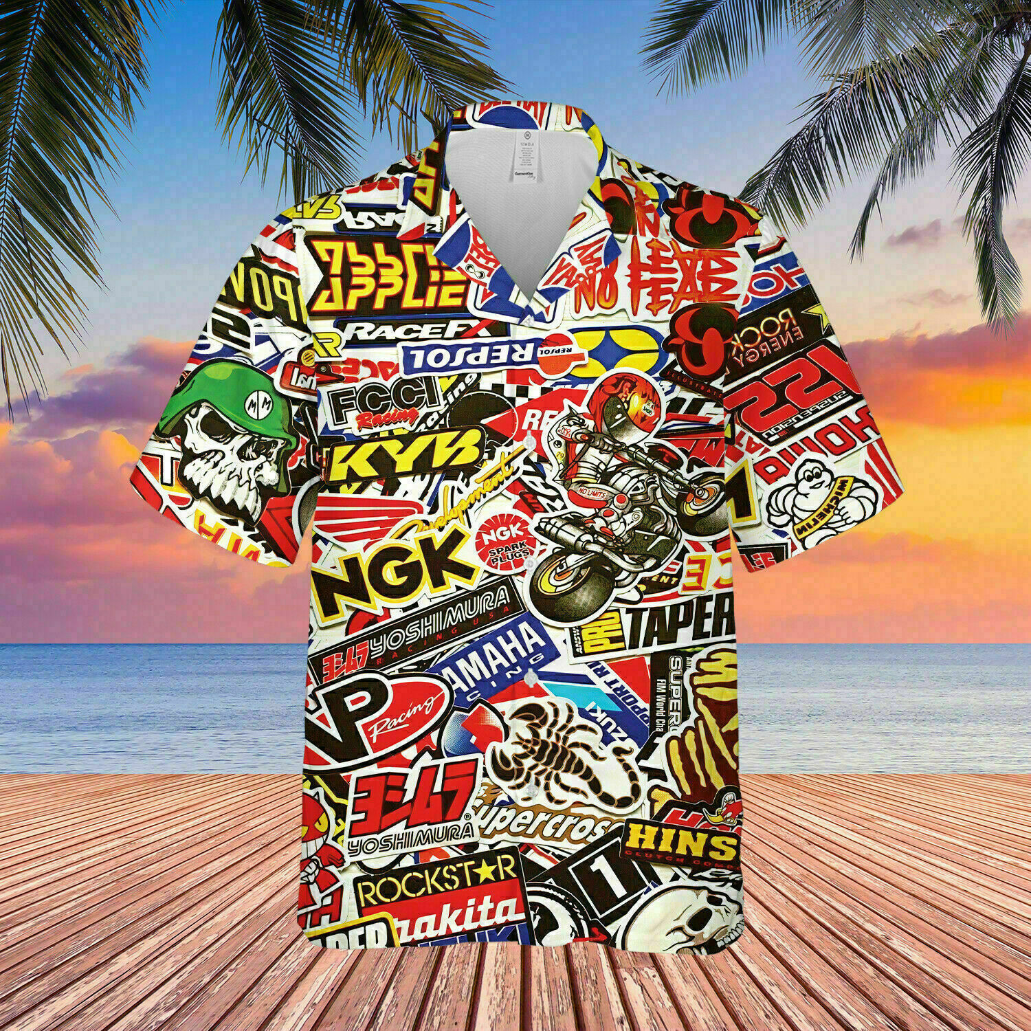 Motorcycle Racing Label Unisex Hawaiian Shirt