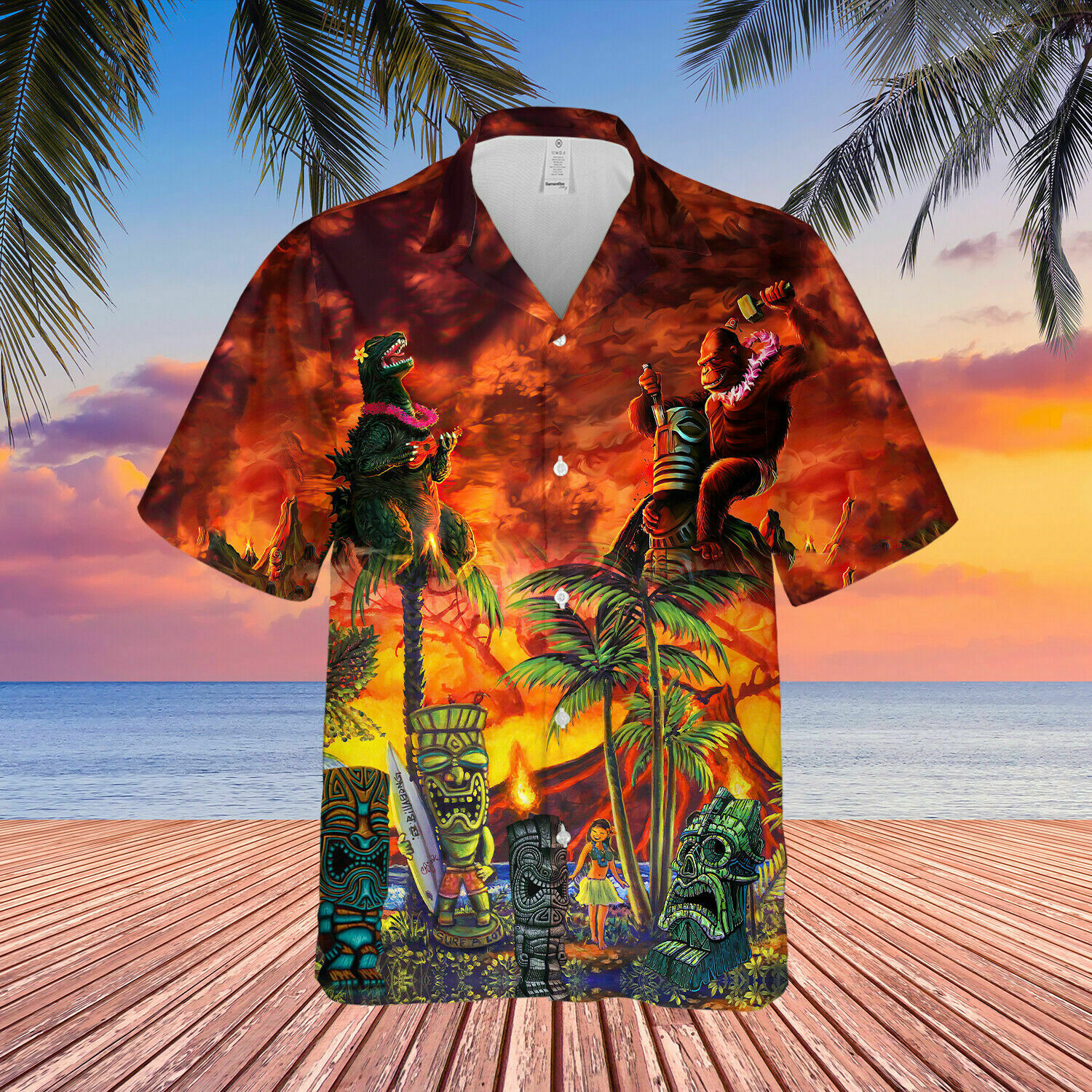 Godzilla And King Unisex Summer Hawaiian Shirt