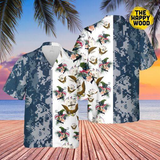 US Navy Camo Hibicus Hawaiian Shirt