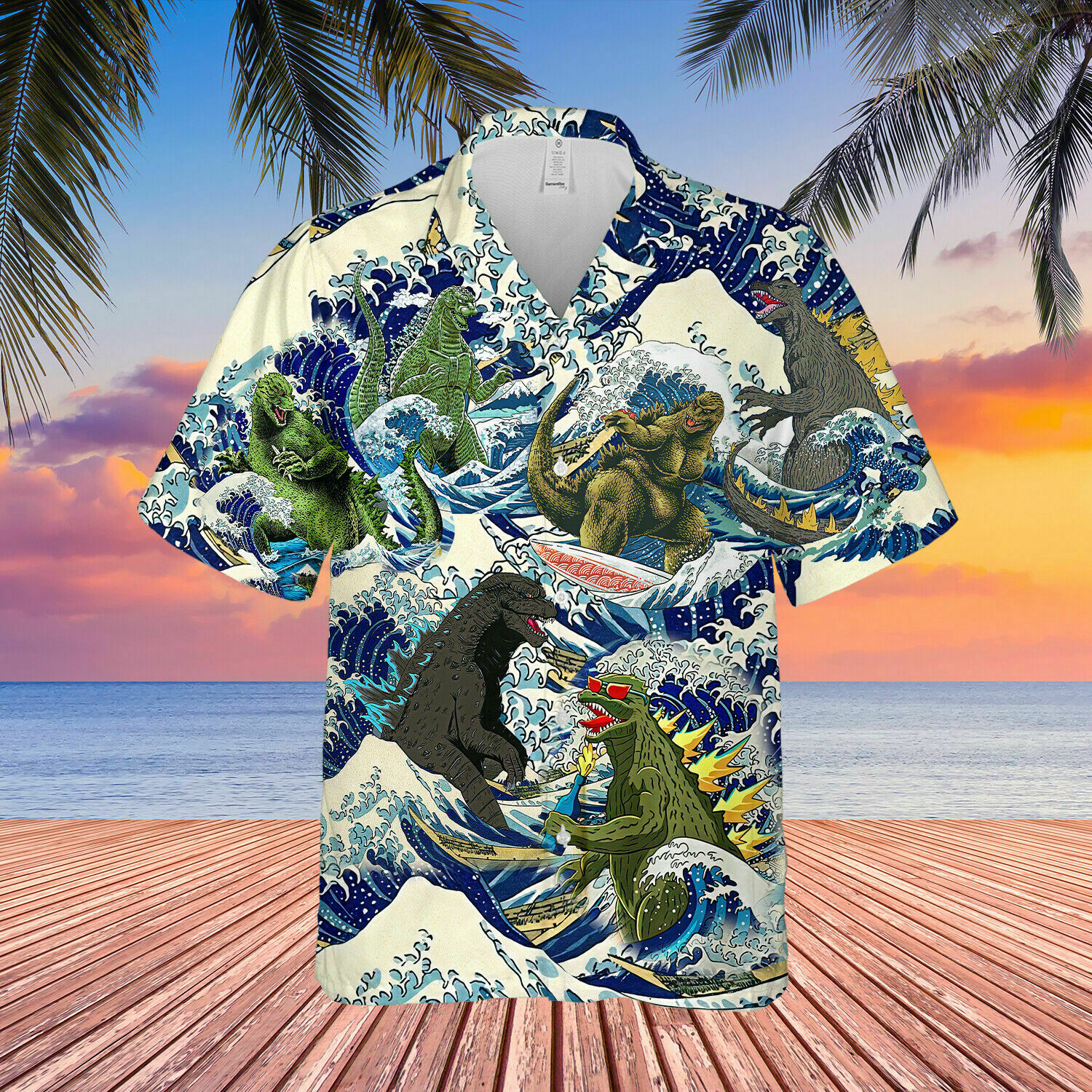 Godzilla Surfing Hawaiian Shirt