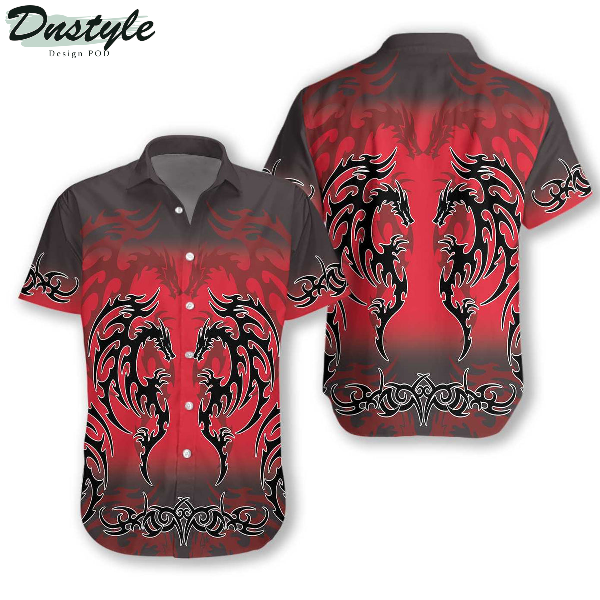 Red Tribal Black And Red Dragon Hawaiian Shirt