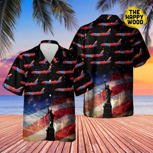 US Airlines Tennessee Boeing 737 4th of July American Flag Hawaiian Shirt