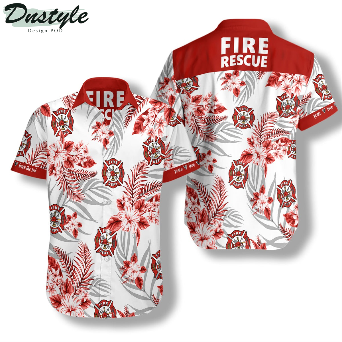 Firefighter Fire Rescue Tropical Hawaiian Shirt