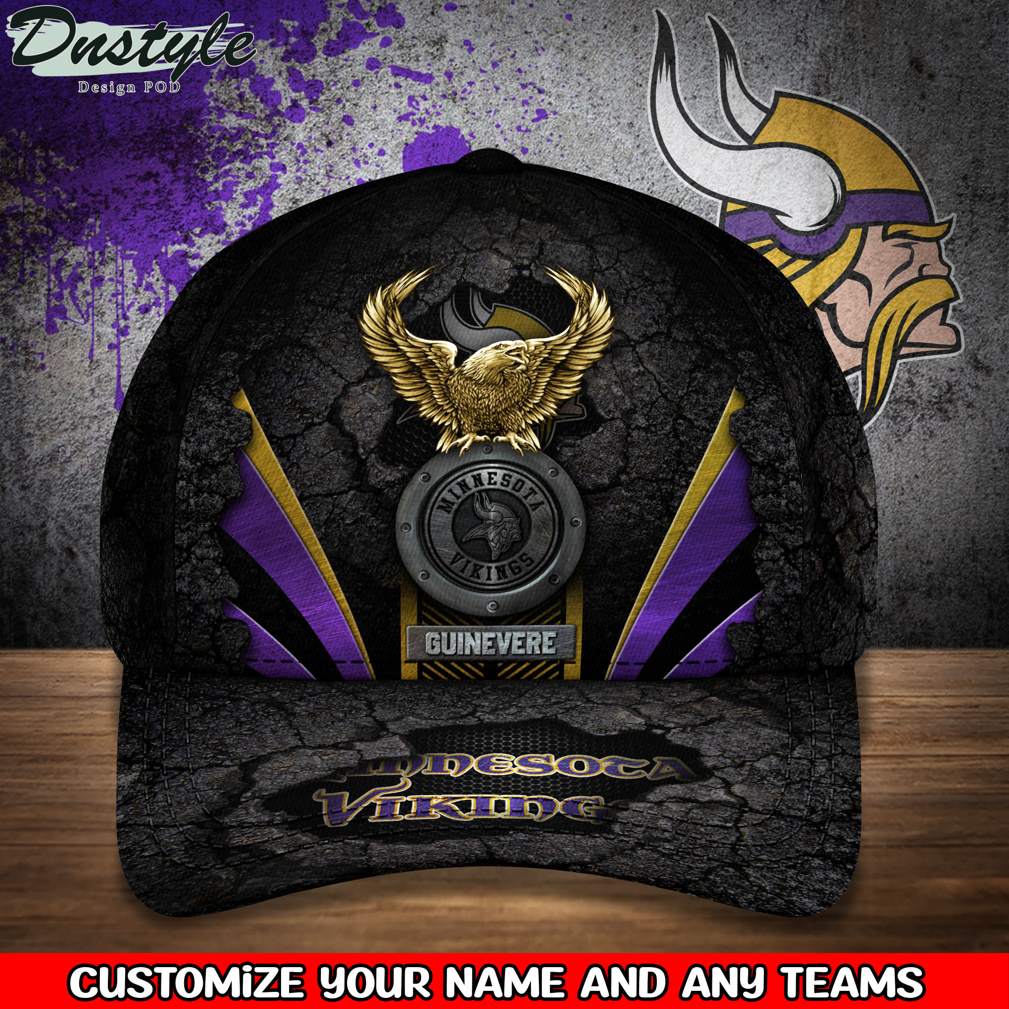 Minnesota Vikings Sports Team With American Eagle Badge Baseball Cap