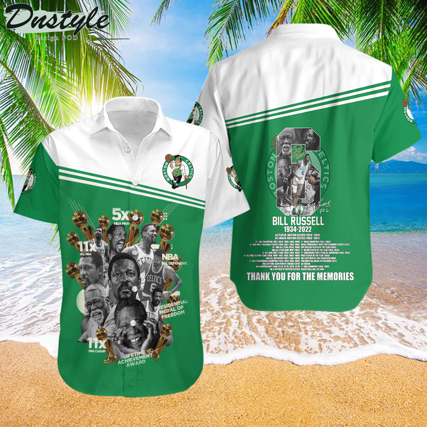 Bill Russell Boston Celtics Hawaiian Shirt