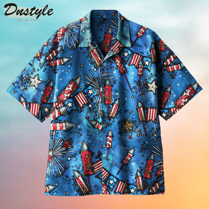 Independence Day Fireworks US Flag Hawaiian Shirt