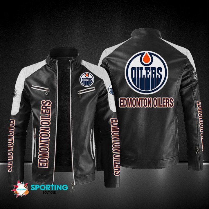 Edmonton Oilers Block Leather Jacket