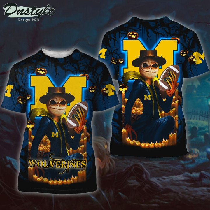 Michigan Wolverines Jack Skellington Halloween 3D Hoodie Tshirt
