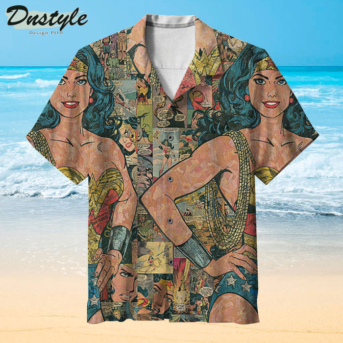 Wonder Woman Comic Collage Hawaiian Shirt